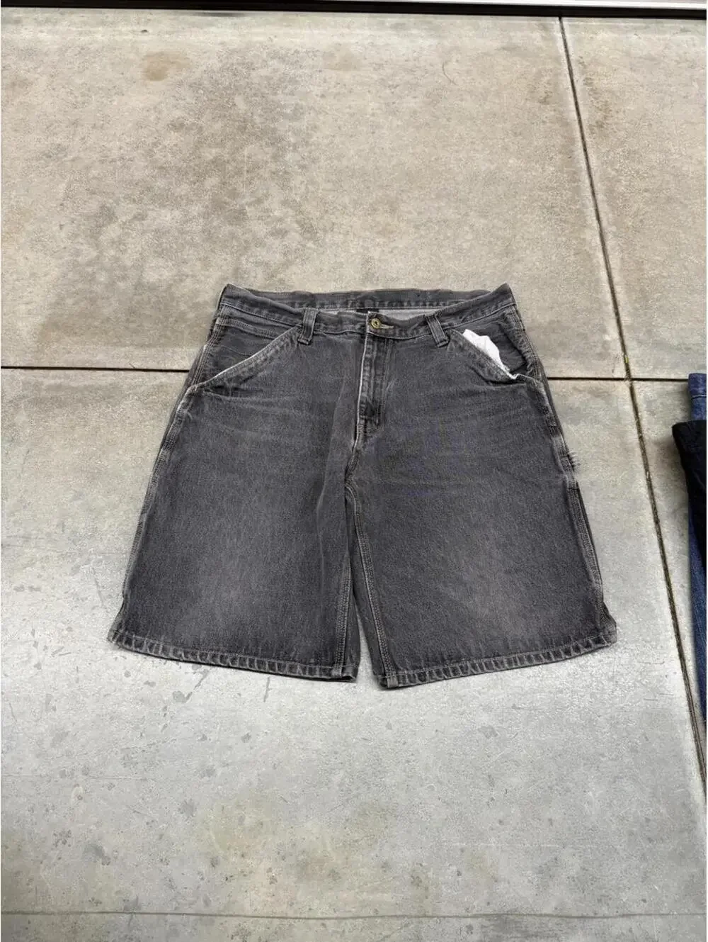 vintage faded glory black relaxed baggy fit carpenter jean shorts jorts size 36